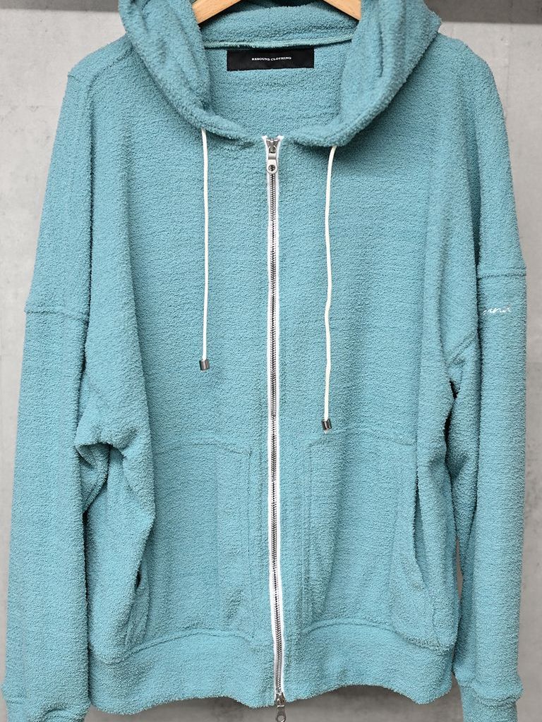 《予約11月17日19時締め》 MOLE YARN PILE zip loose hoodie / ジップフーディ / ブルーグリーン