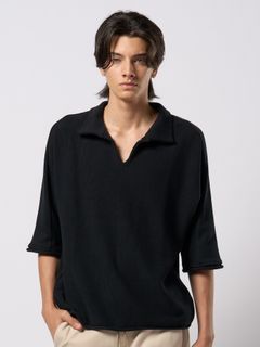 【予約品 9月23日(火) 締切】comfy skipper polo H/S / コンフィー スキッパーポロ ハーフスリーブ  / ブラック