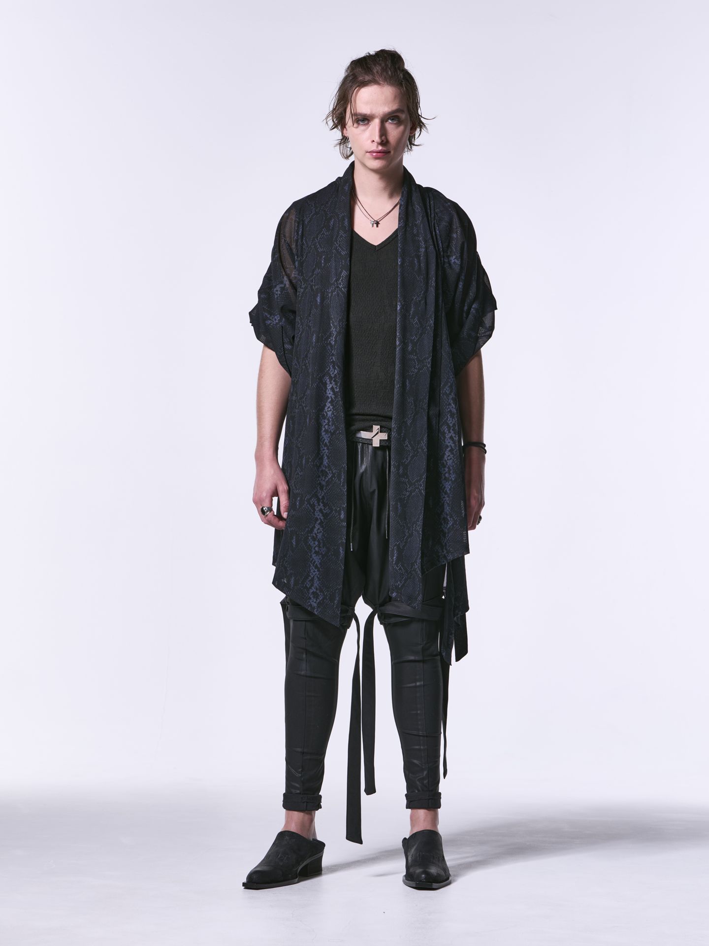 《予約品》 KIMONO-SleeveCardigan / メッシュキモノカーディガン / ブラックパイソン柄