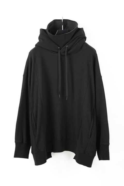 ストレッチコットンポリ ベロア加工ニット ハイネック フーディー / BLACK 【STRUM】