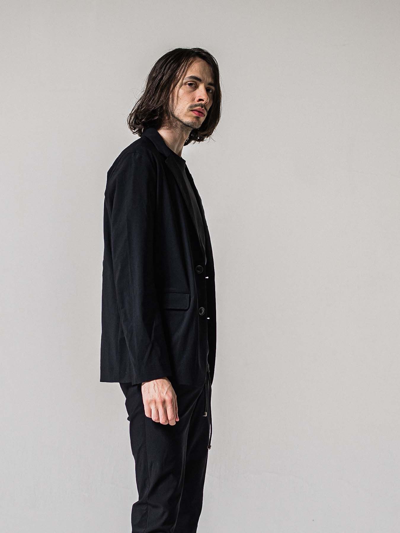 【予約品 11月16日(日) 締切】GARY LOOSE JACKET / ルーズフィット ジャージ テーラードジャケット / ナイロンブラック