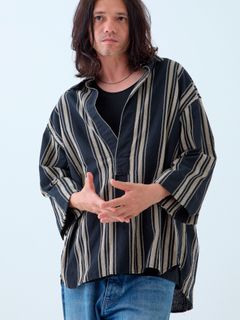 Sevenfree / 七分袖 ノンボタンプルオーバーシャツ / ブラック