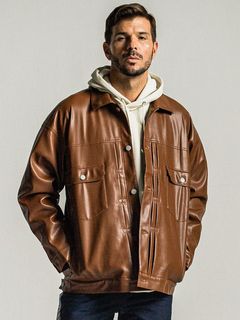 《予約9月1日18時締め》 LEATHER OVER 2ND G  / エコレザーGジャン / キャメル