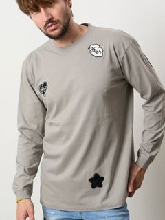 【予約品 5月8日(木) AM10時 締切】 5.6ozコットン天竺 CREATE YOUR OWN LUCK&マルチパッチワーク LS Tシャツ / チャコールグレー