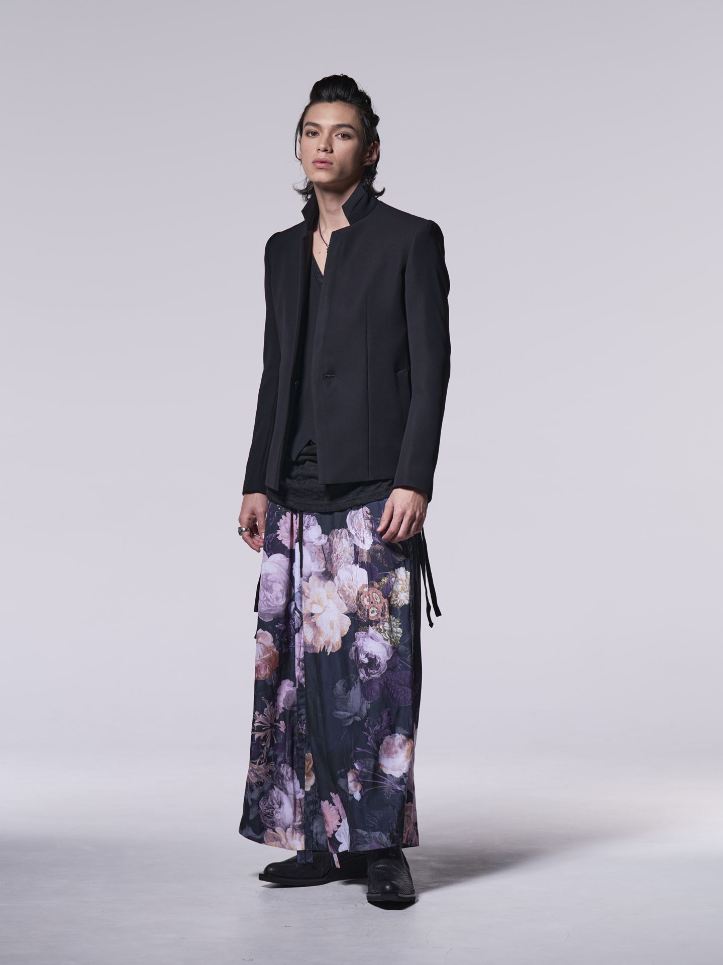 《予約品》 SharringWideTuckSlacks / ワイドタックスラックス / ブラック・フローラ柄
