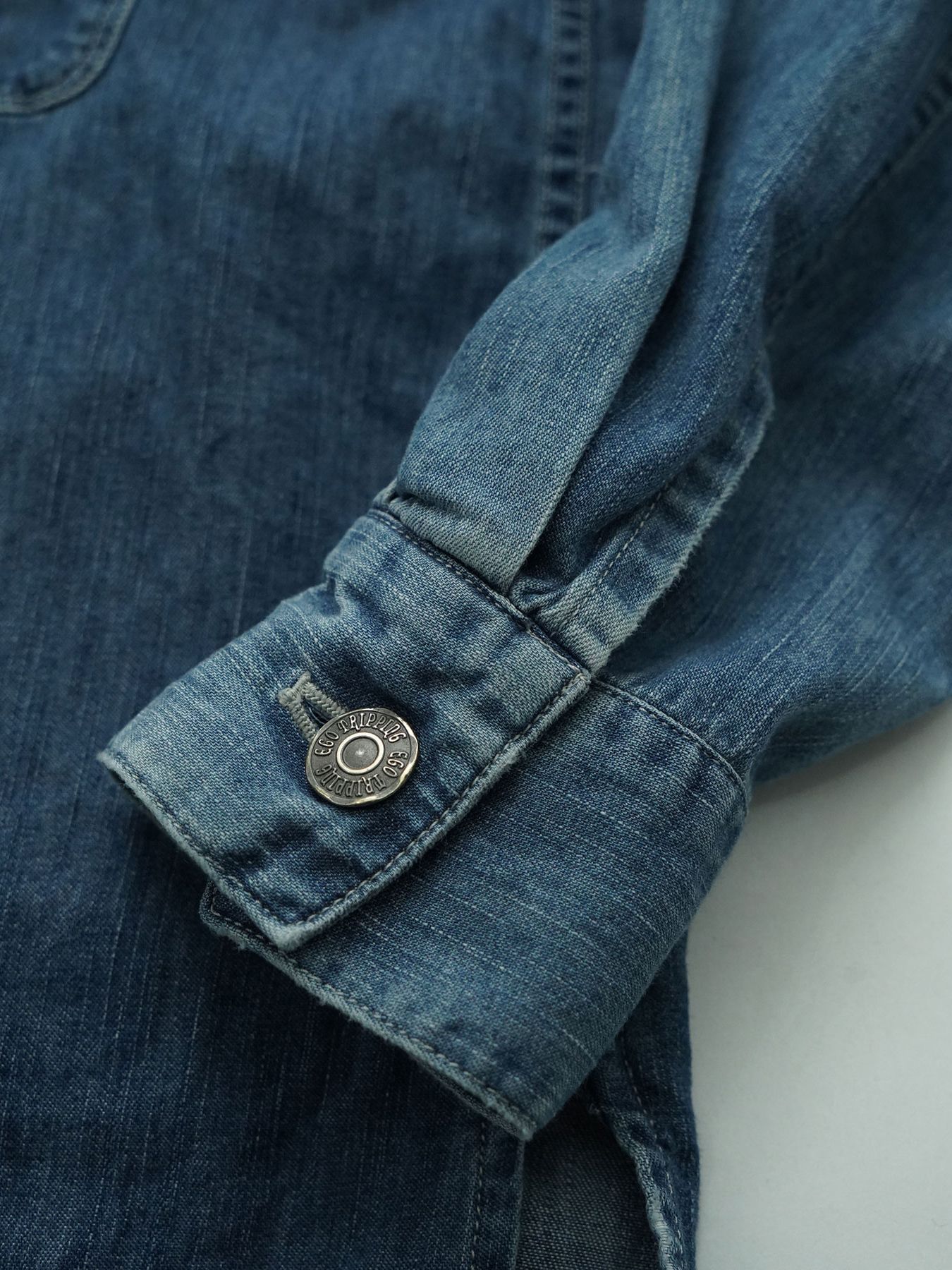 【予約品 10月26日(日) 締切】90sDENIMSHIRTS used / ユーズドデニムオーバーシャツ / INDIGO×L.GRAY