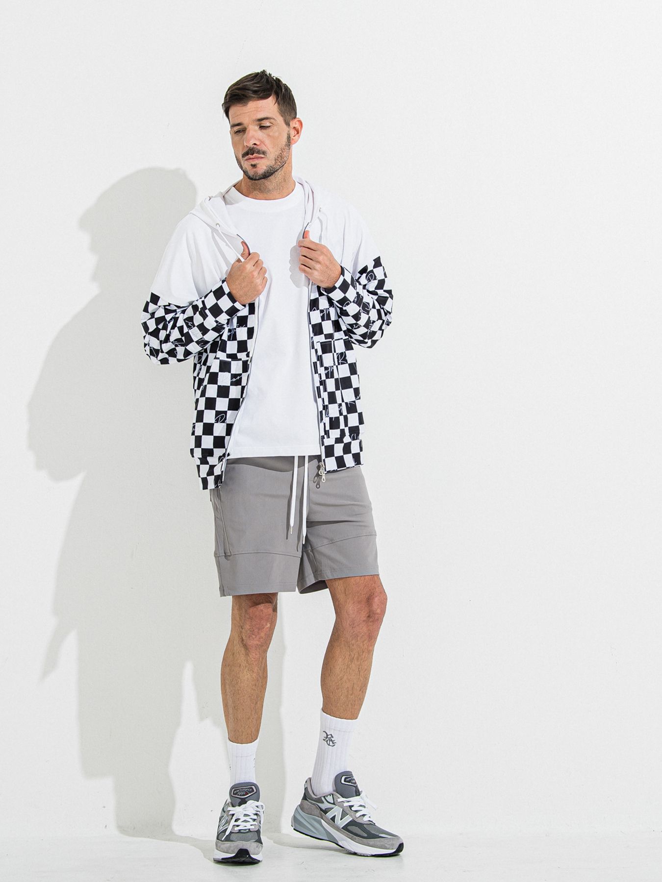 【予約品 】RASH OVER ZIPUP HOODIE / ラッシュガード オーバーサイズジップアップパーカー / チェッカーフラッグ