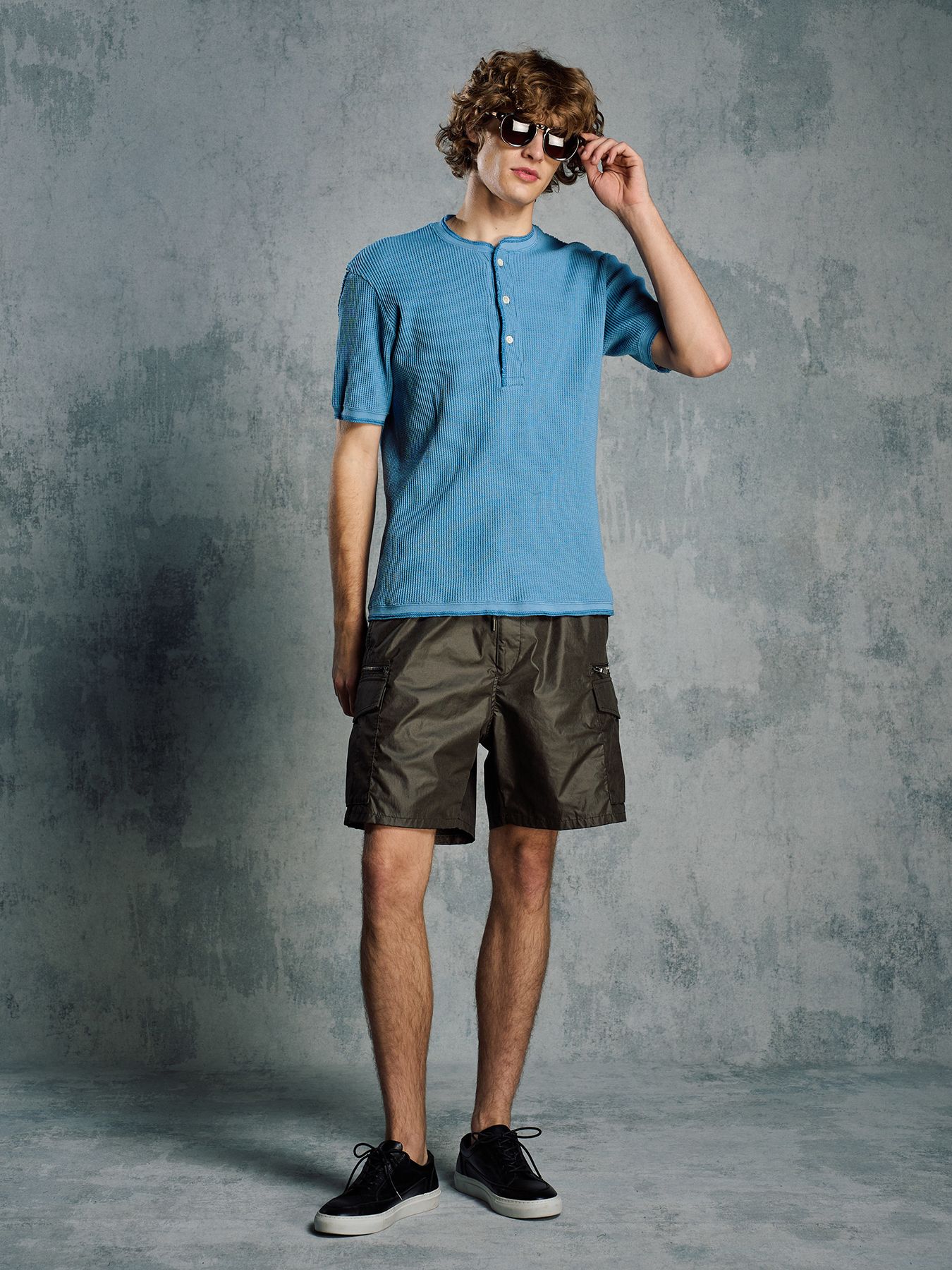 【予約品 1月25日(日) 締切】waffle henley S/S / ワッフルヘンリー ショートスリーブ / ライトブルー