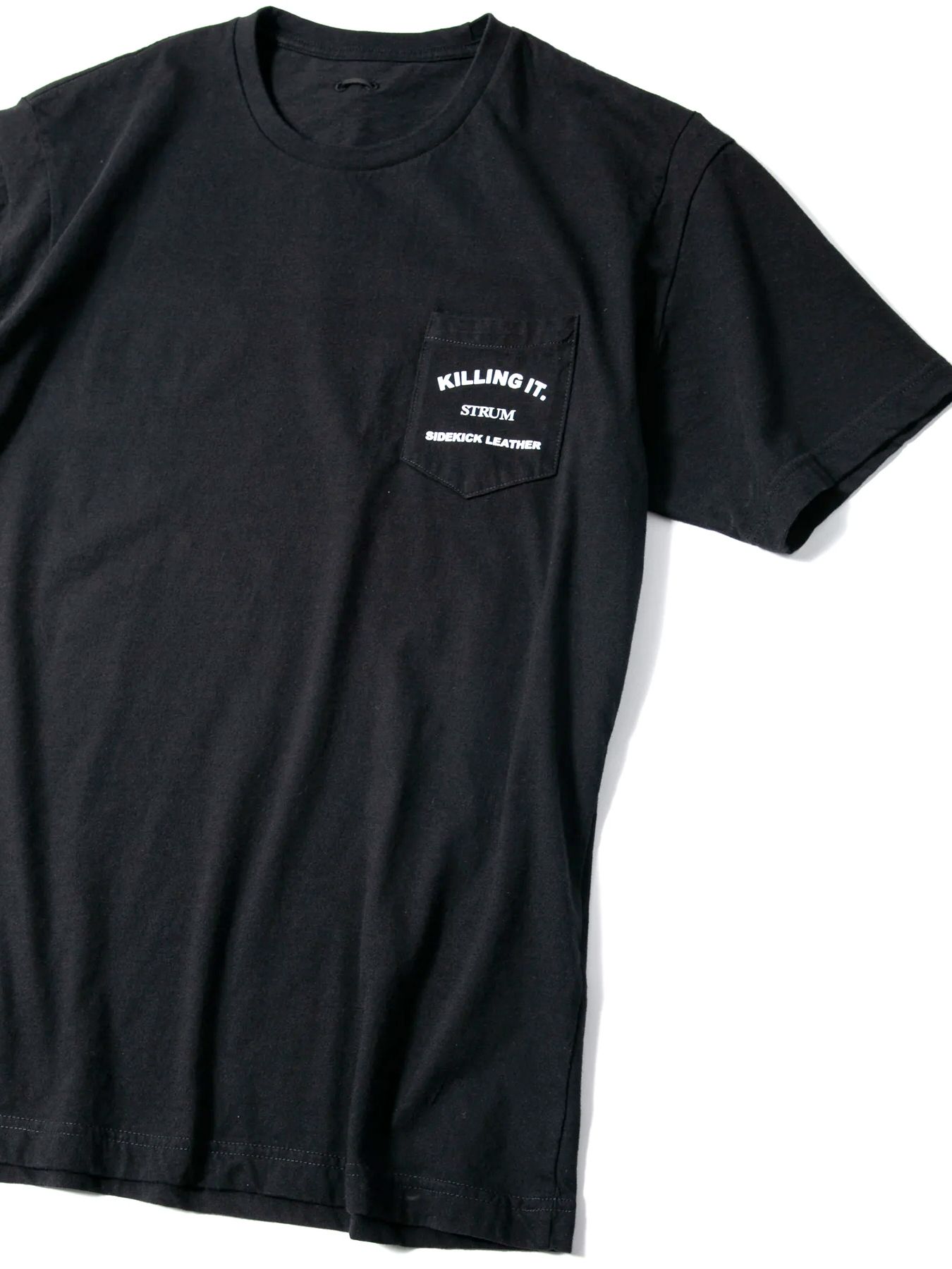 Natural Soft Cotton Chest Pocket Printed Crew Neck T-shirt / 30/-ナチュラルソフト天竺 胸ポケット クルーネック プリントTシャツ / ブラック