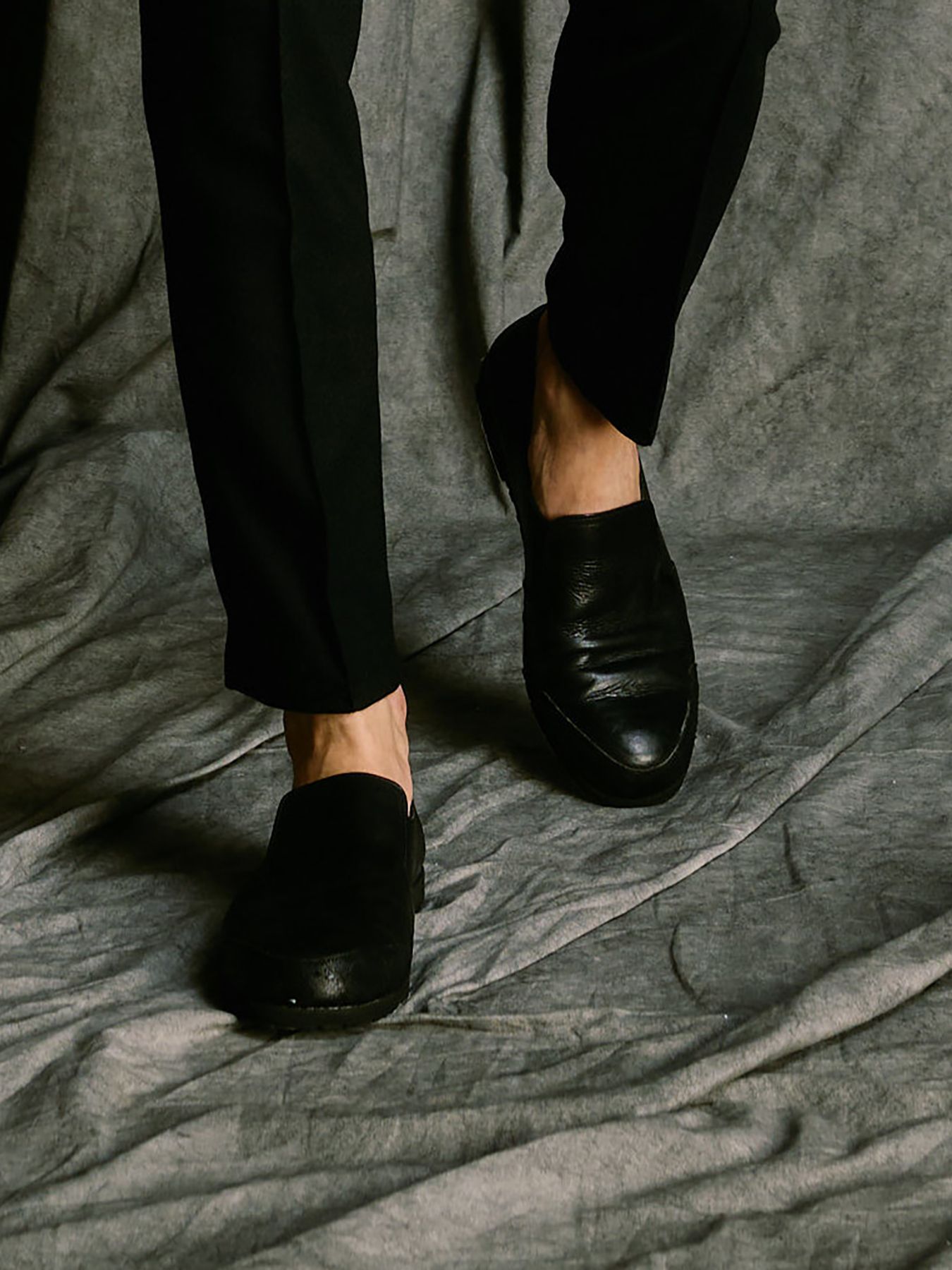 【予約品 4月19日(日) 18時締切】combination slip-on shoes / カーフレザー コンビネーション スリッポン シューズ / ブラック