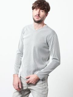 タックボーダーVネックプルオーバー / ホワイト 【HIDEAWAYS NICOLE】