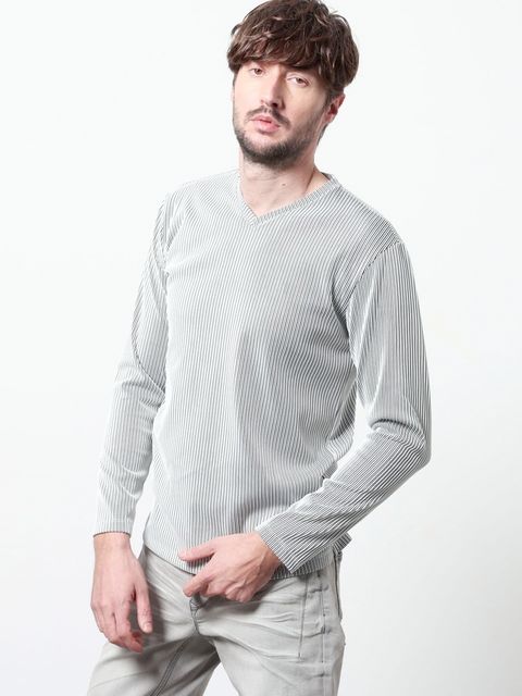 タックボーダーVネックプルオーバー / ホワイト 【HIDEAWAYS NICOLE】