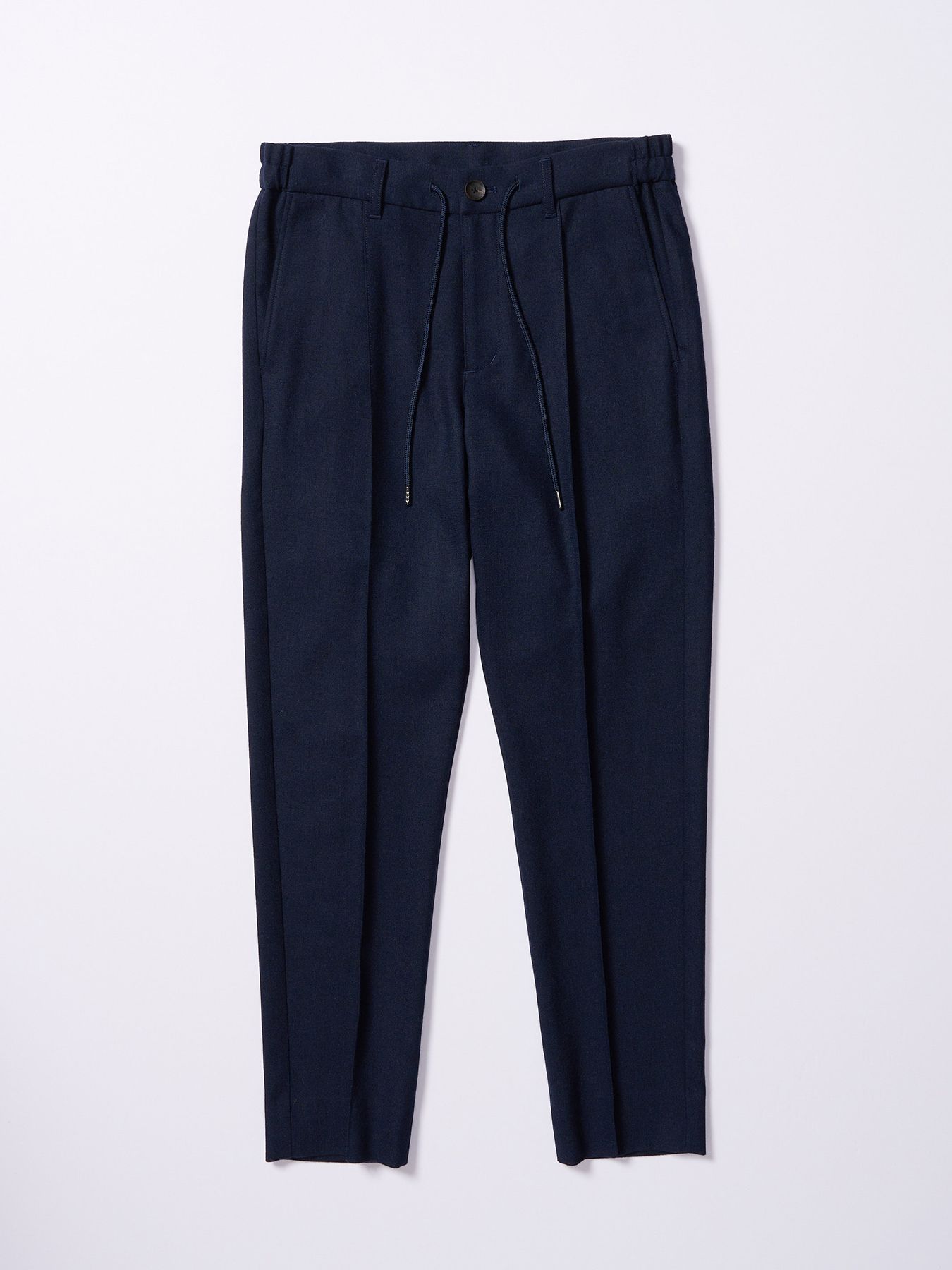 【予約品 4月19日(日) 18時締切】comfort pin-tuck slim slacks / コンフォート ピンタック スリムスラックス / ネイビー