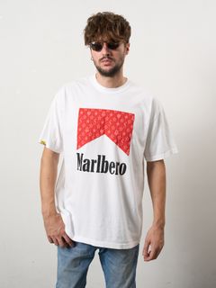 【予約品 10月16日(木) 締切】7ozピグメントウォッシュドコットン天竺 MARLBERO フォームプリント SSシャツ / ホワイト