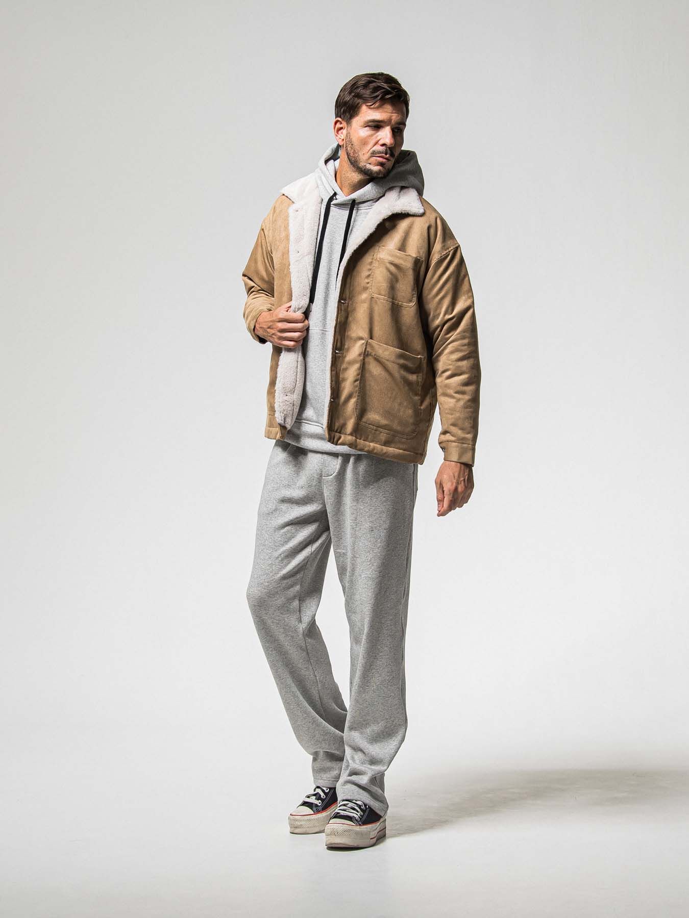 【予約品 8月31日(日) 締切】 VELOURS FLEECE WIDE TUCK PANTS / ベロアフリース ワイドタックパンツ / グレー