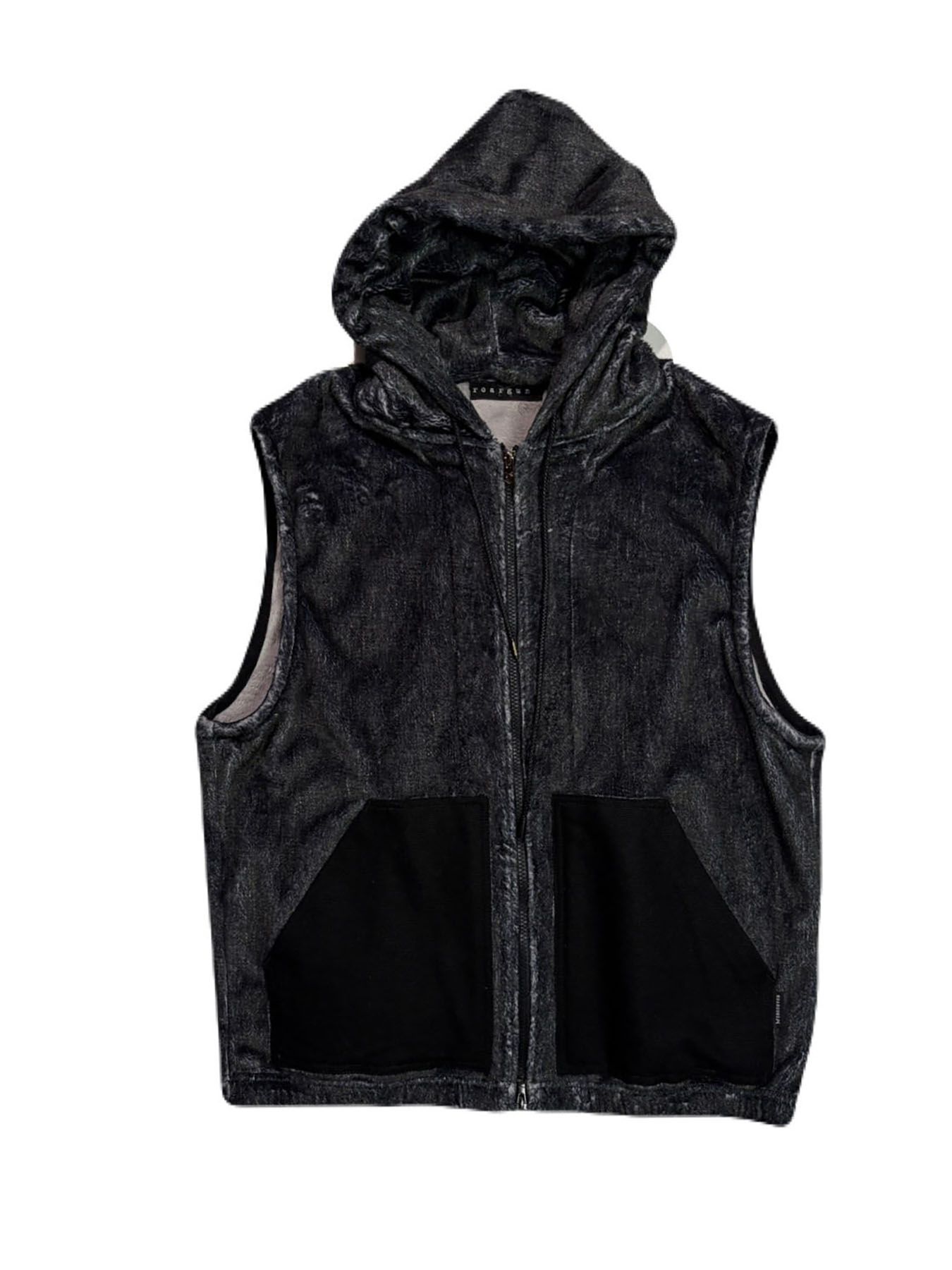 【予約品 3月9日(月) 18:00 締切】FLEECE DENIM VEST / デニムプリント フリース ベスト / ブラック