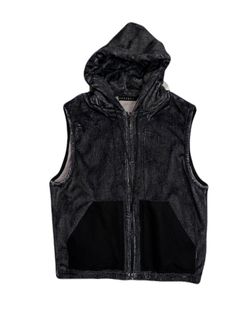 【予約品 3月9日(月) 18:00 締切】FLEECE DENIM VEST / デニムプリント フリース ベスト / ブラック
