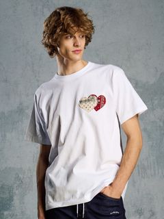 【予約品 1月25日(日) 締切】graphic-T collection：bandana panel heart T / バンダナパネル ハート Tシャツ / ホワイト×レッド