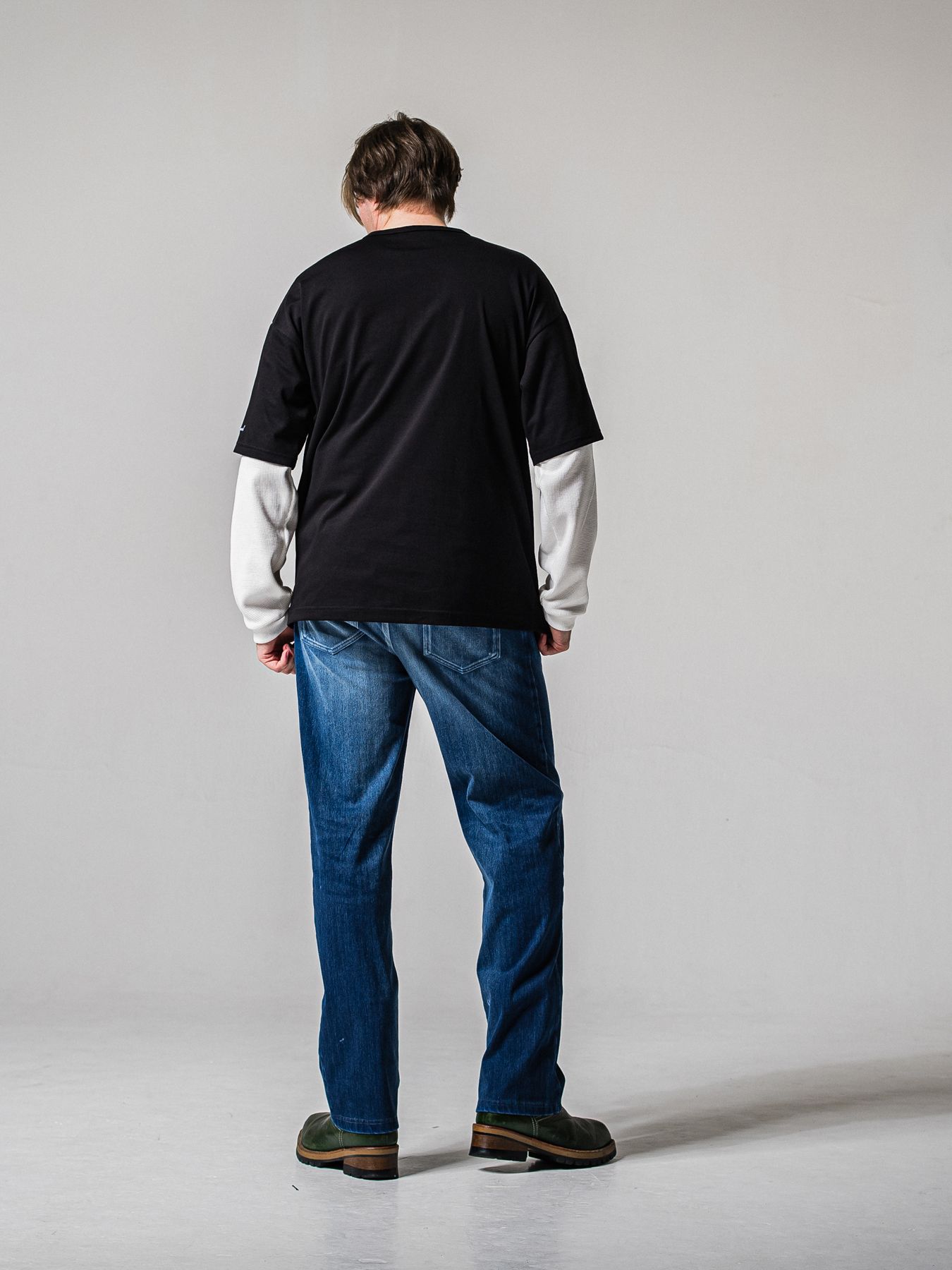 【予約品 11月16日(日) 締切】FAKE LAYERED WAFFLE LONGSLEEVE / フェイクレイヤード ワッフル ロングスリーブTシャツ / ブラック×ホワイト