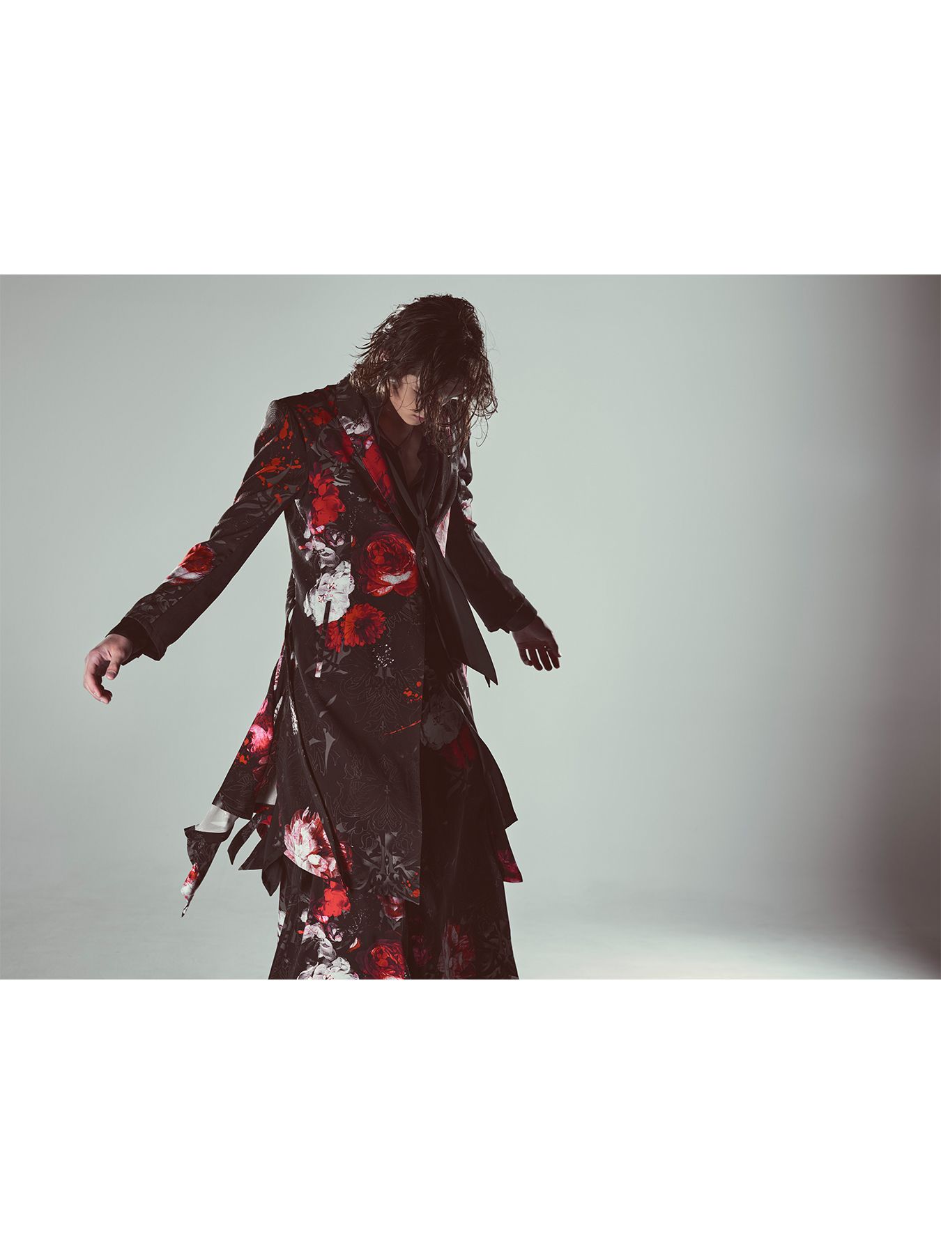 【予約品 6月29日(月) 締切】Goth Flora Suede Satin Wide Tuck Slacks / ワイドタックスラックス / ブラック