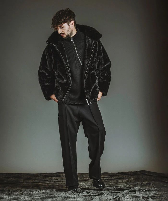 フェイクファーBIGフーデッドBLZ BLACK ブラックストライプ【NO ID.】