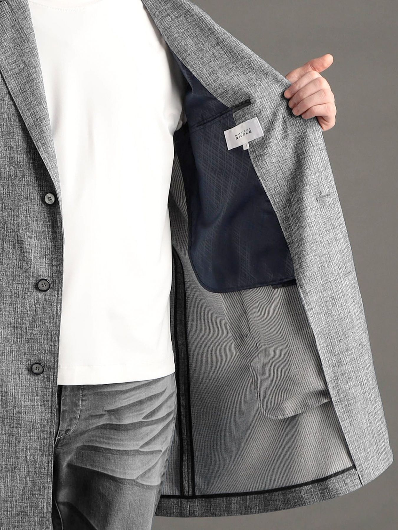 メランジドッツ チェスターコート / ライトグレー【MONSIEUR NICOLE】