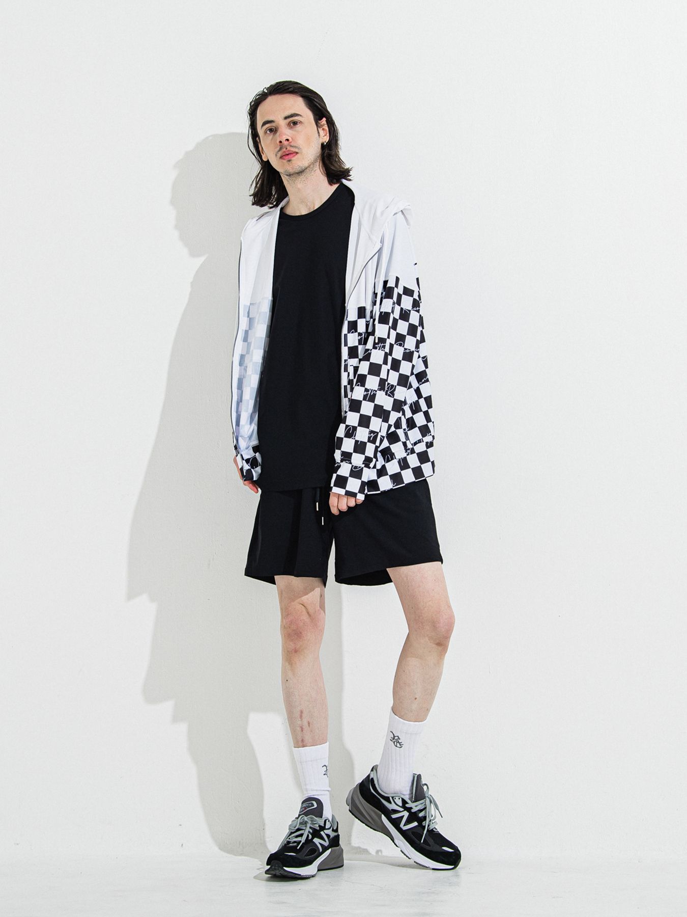 【予約品 】RASH OVER ZIPUP HOODIE / ラッシュガード オーバーサイズジップアップパーカー / チェッカーフラッグ