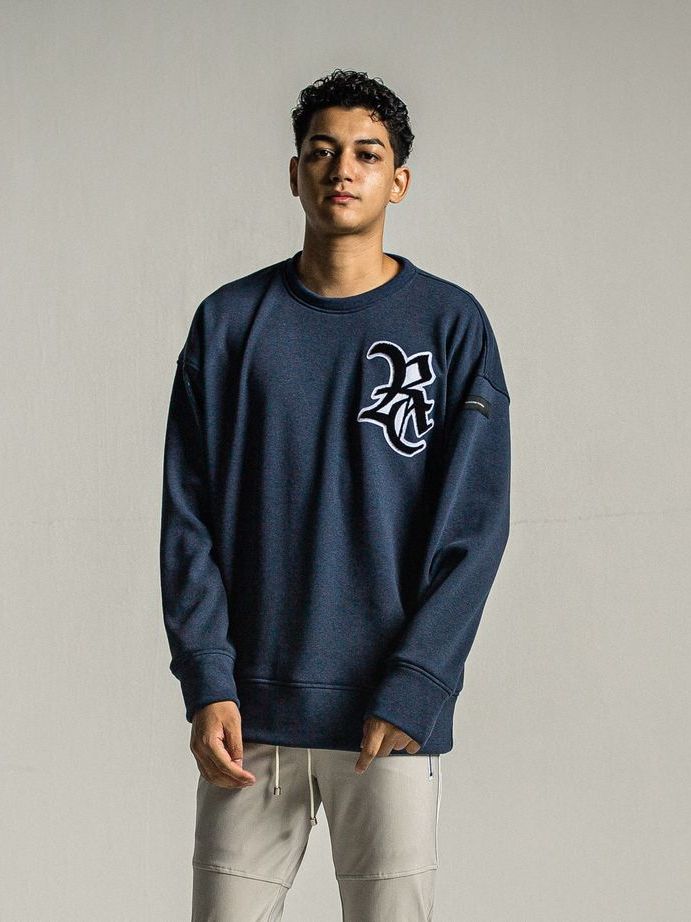 RC chenille velours fleece drop trainer  / ルーズトレーナー / ネイビー