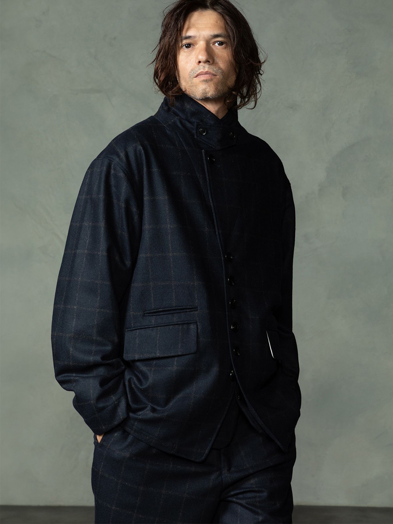 【予約品 7月5日(日) 締切】PEAK-JACKET windowpane / ウィンドーペイン ウールジャケット / ネイビーチェック