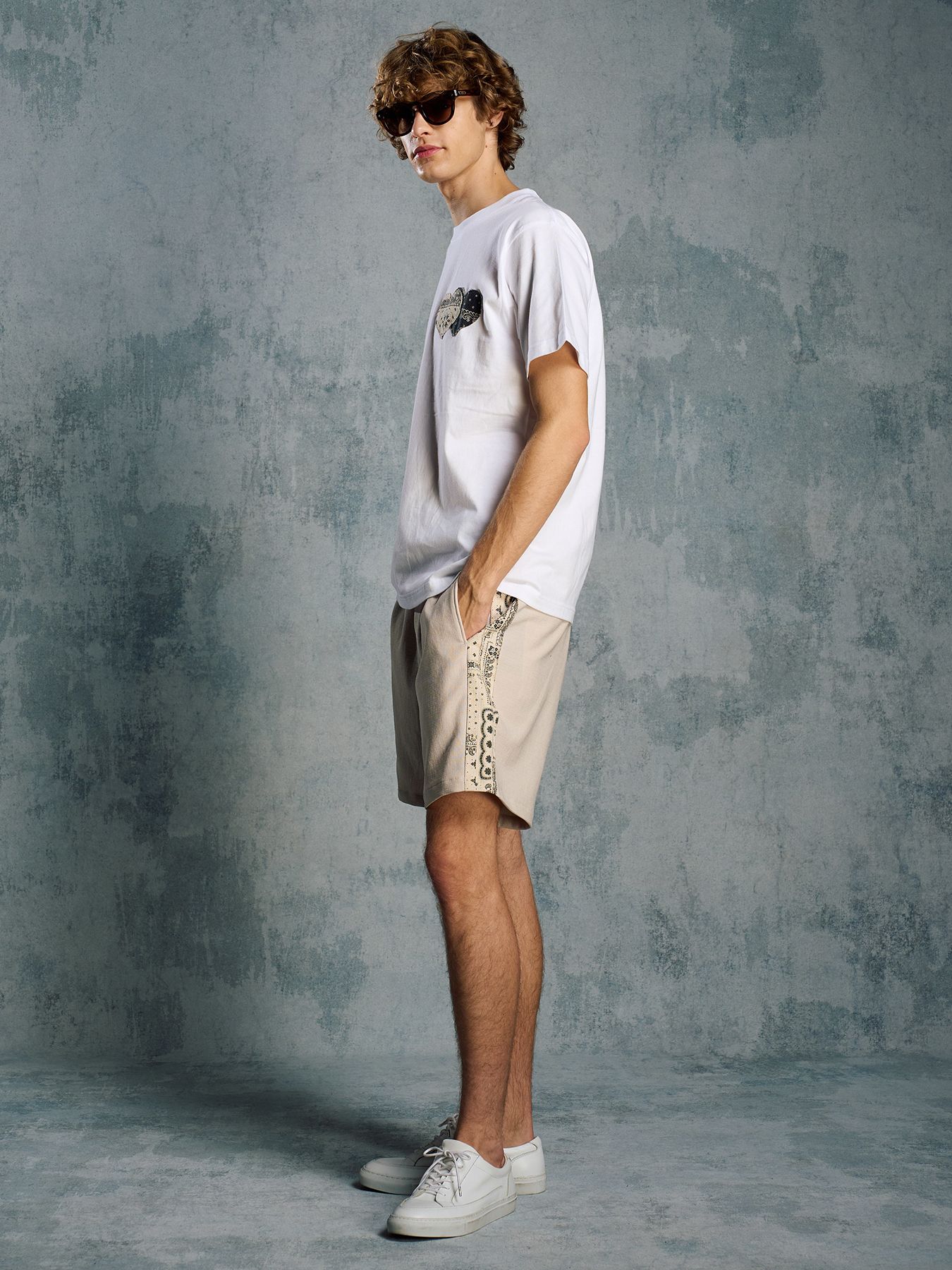 【予約品 1月25日(日) 締切】bandana print panel shorts / バンダナプリントパネル ショーツ / ベージュ