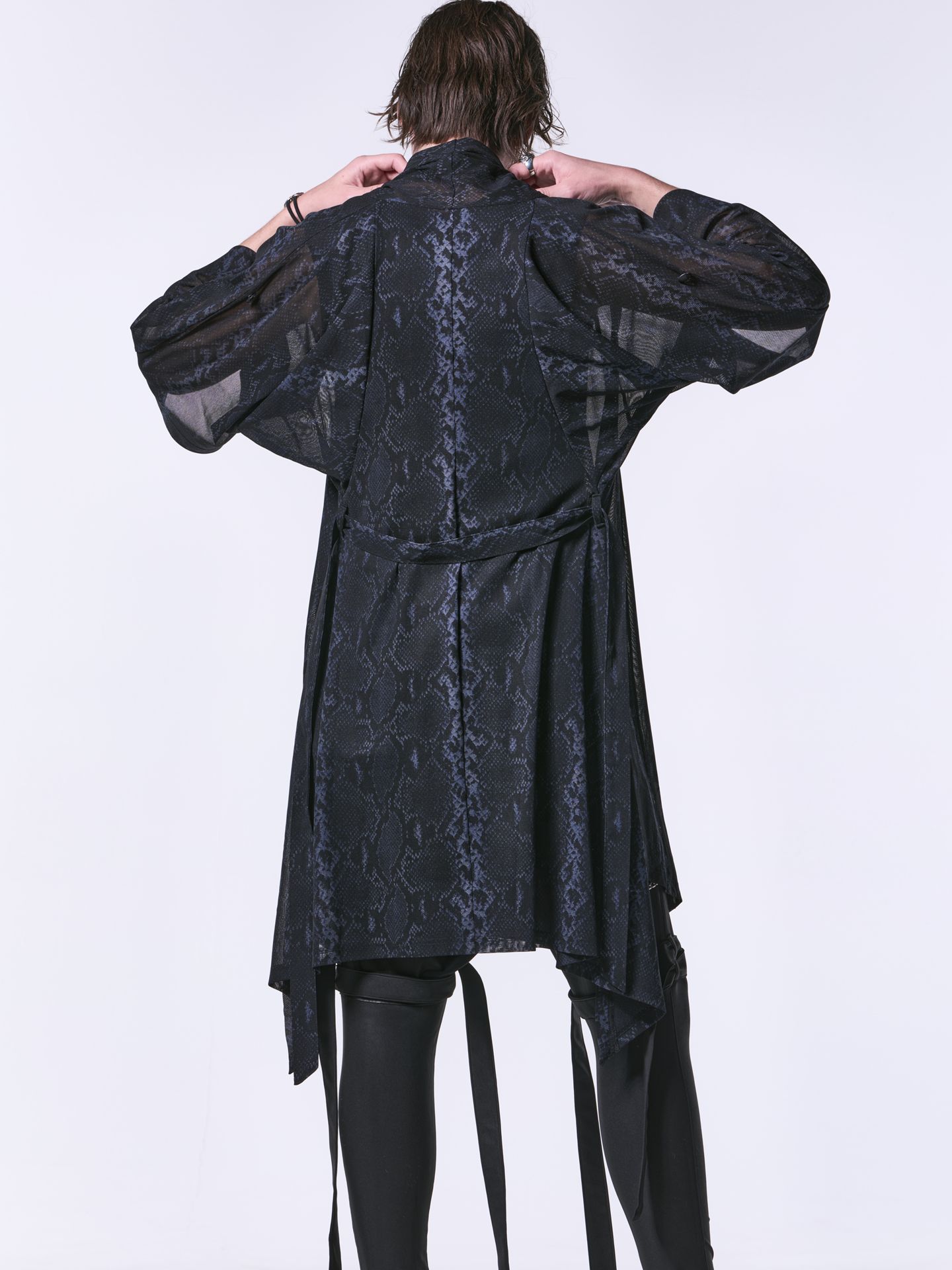 《予約品》 KIMONO-SleeveCardigan / メッシュキモノカーディガン / ブラックパイソン柄