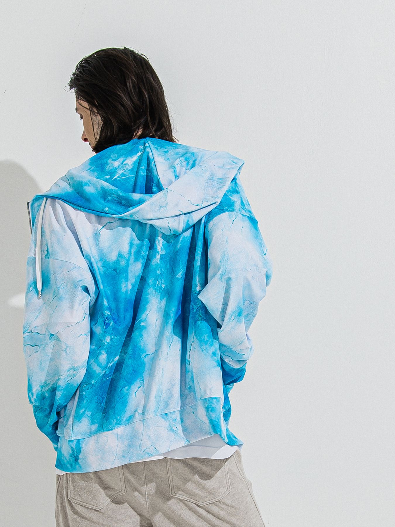 【予約品 】RASH OVER ZIPUP HOODIE / ラッシュガード オーバーサイズジップアップパーカー / マーブルブルー