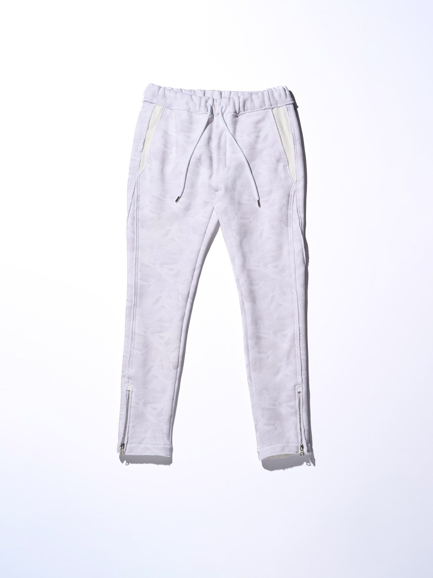 【予約品】 hem zip seam pants / スリムパンツ / ホワイト・カモ