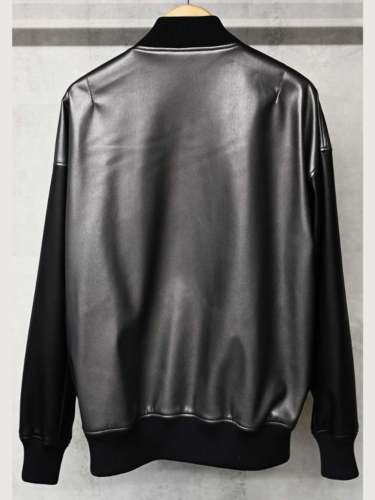 《予約9月1日18時締め》 leather Varsity jacket  / エコレザースタジャン / グレー