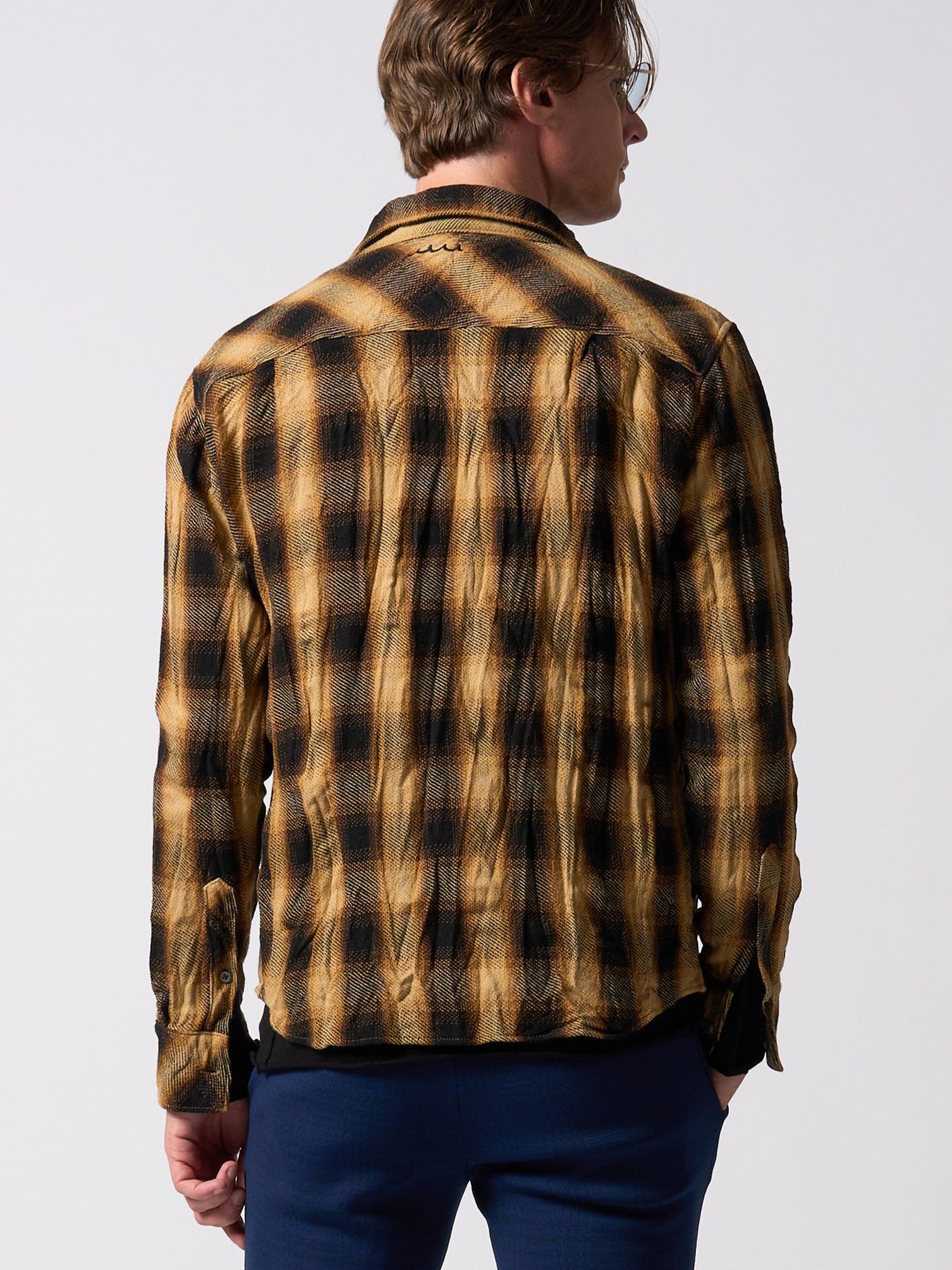 【予約品】muta × wjk collection：twist wrinkle check shirt / シワ加工チェックシャツ / イエローチェック