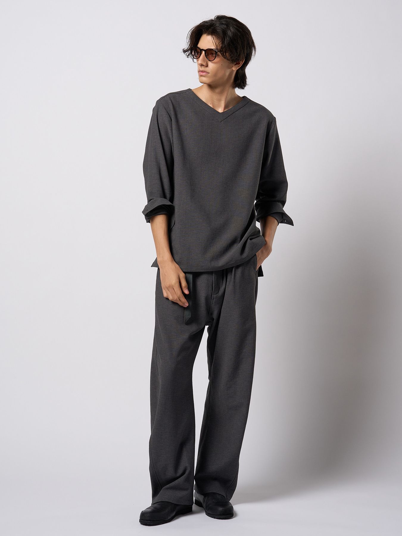 【予約品 9月23日(火) 締切】boat V-neck pullover shirt / ボートVネック プルオーバーシャツ / チャコール
