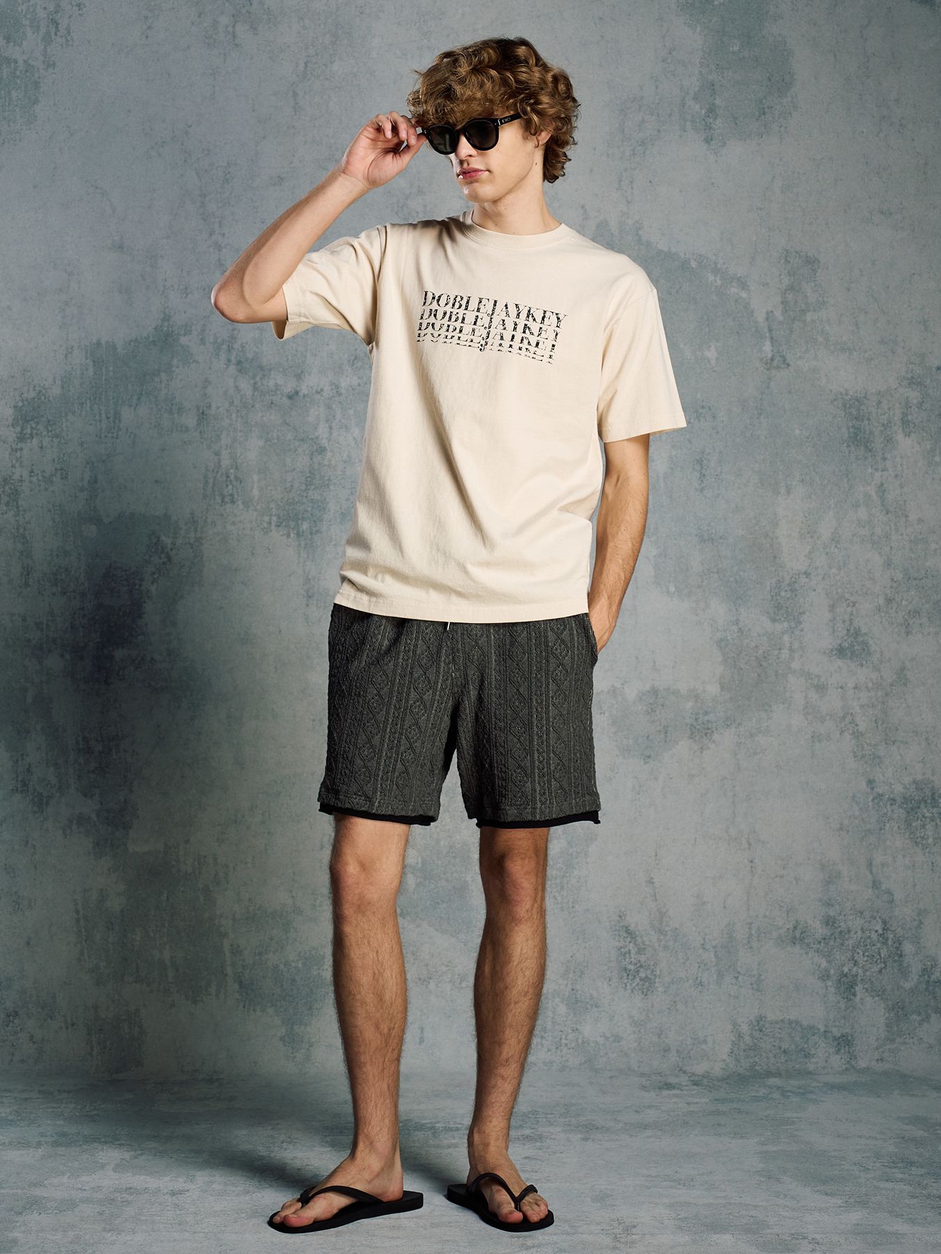 【予約品 1月25日(日) 締切】jacquard summer knit shorts / ジャガード サマーニット ショーツ / ブラック