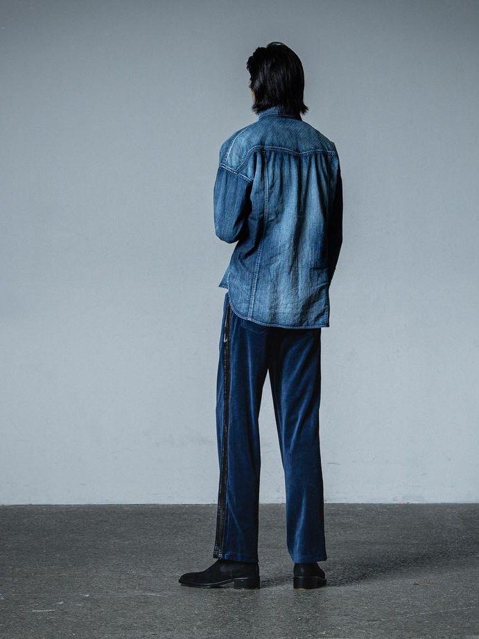 《予約品》 VELOUR SEMI WIDE PT  / ベロアラインワイドパンツ / ネイビー