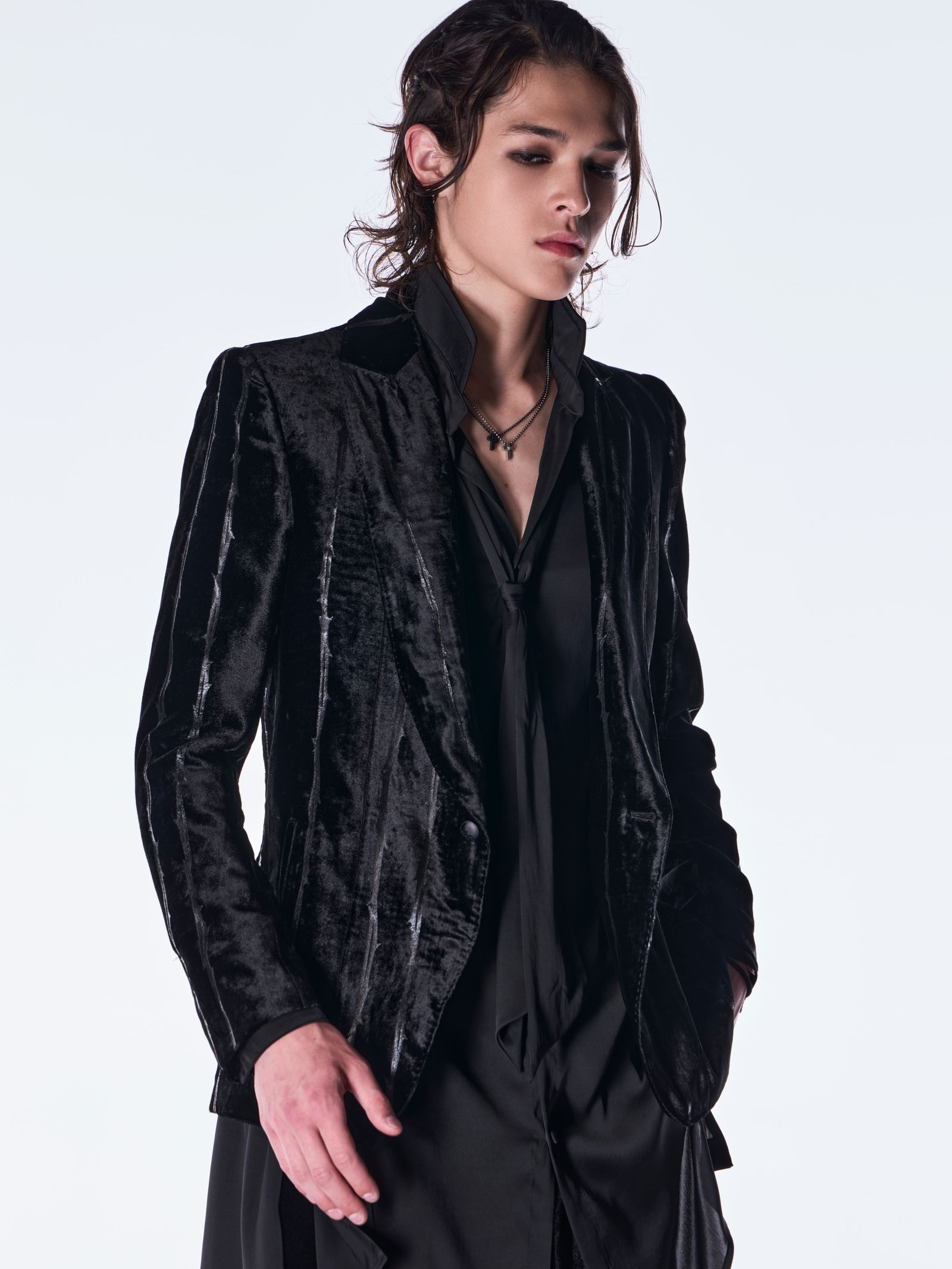 【予約品 6月29日(月) 締切】Vintage Satin Stand Collar Shirt / スタンドカラー シャツ / ブラック