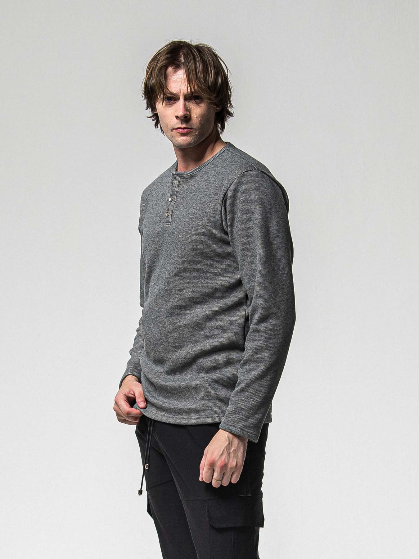 【予約品 8月31日(日) 締切】VELOURS FLEECE THERMAL HENRY / ベロアフリース サーマル ヘンリーネック / グレー