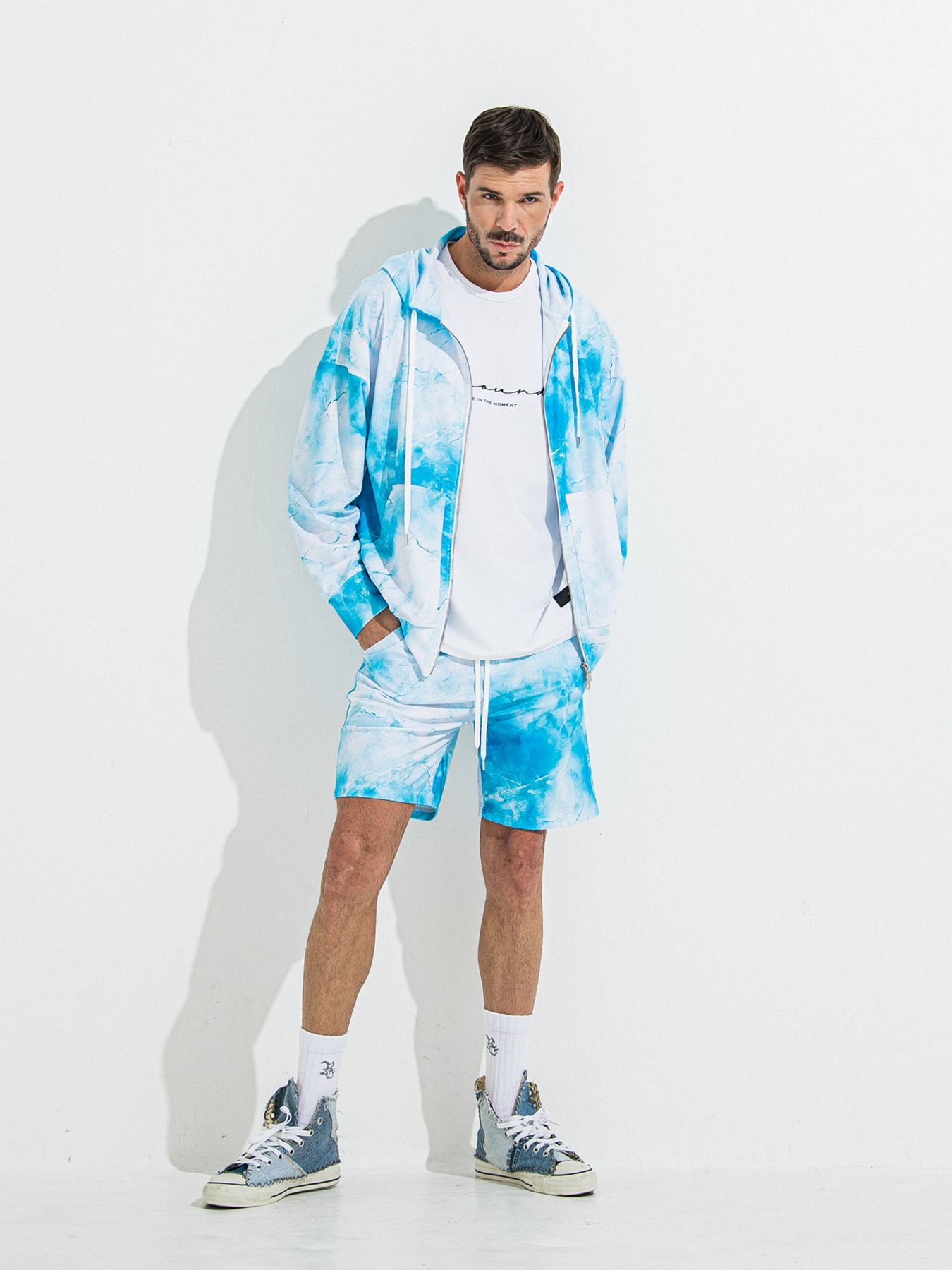 【予約品 】RASH OVER ZIPUP HOODIE / ラッシュガード オーバーサイズジップアップパーカー / マーブルブルー