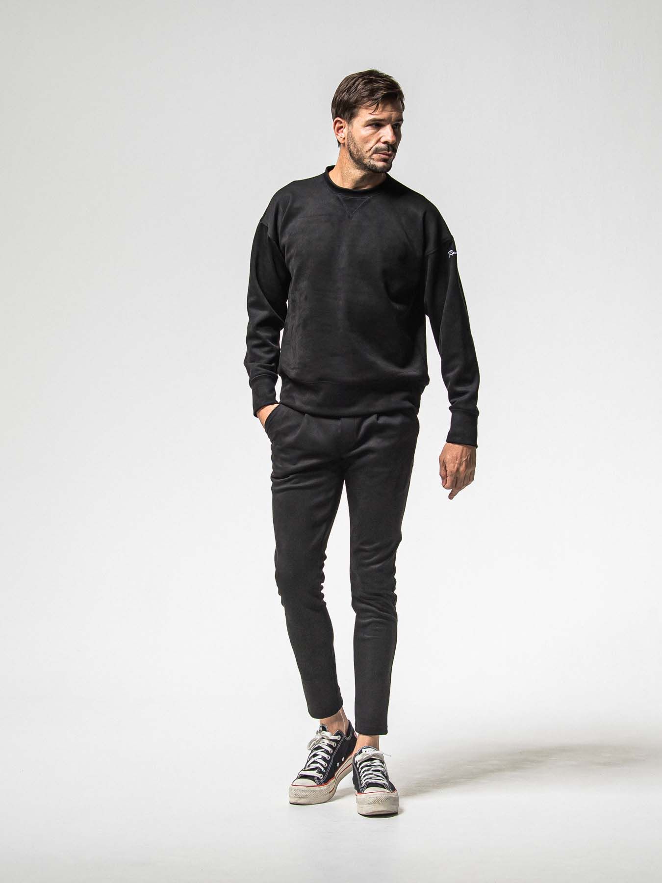 【予約品 8月31日(日) 締切】SUEDE DROP TRAINER / スウェード ドロップショルダートレーナー / ブラック