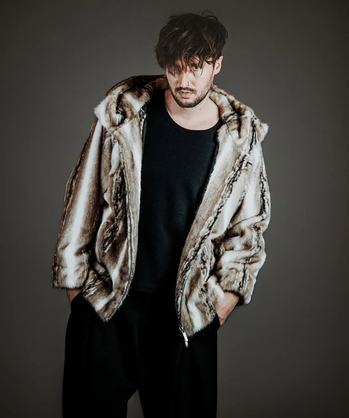 フェイクファーBIGフーデッドBLZ BEIGEベージュ【NO ID.】