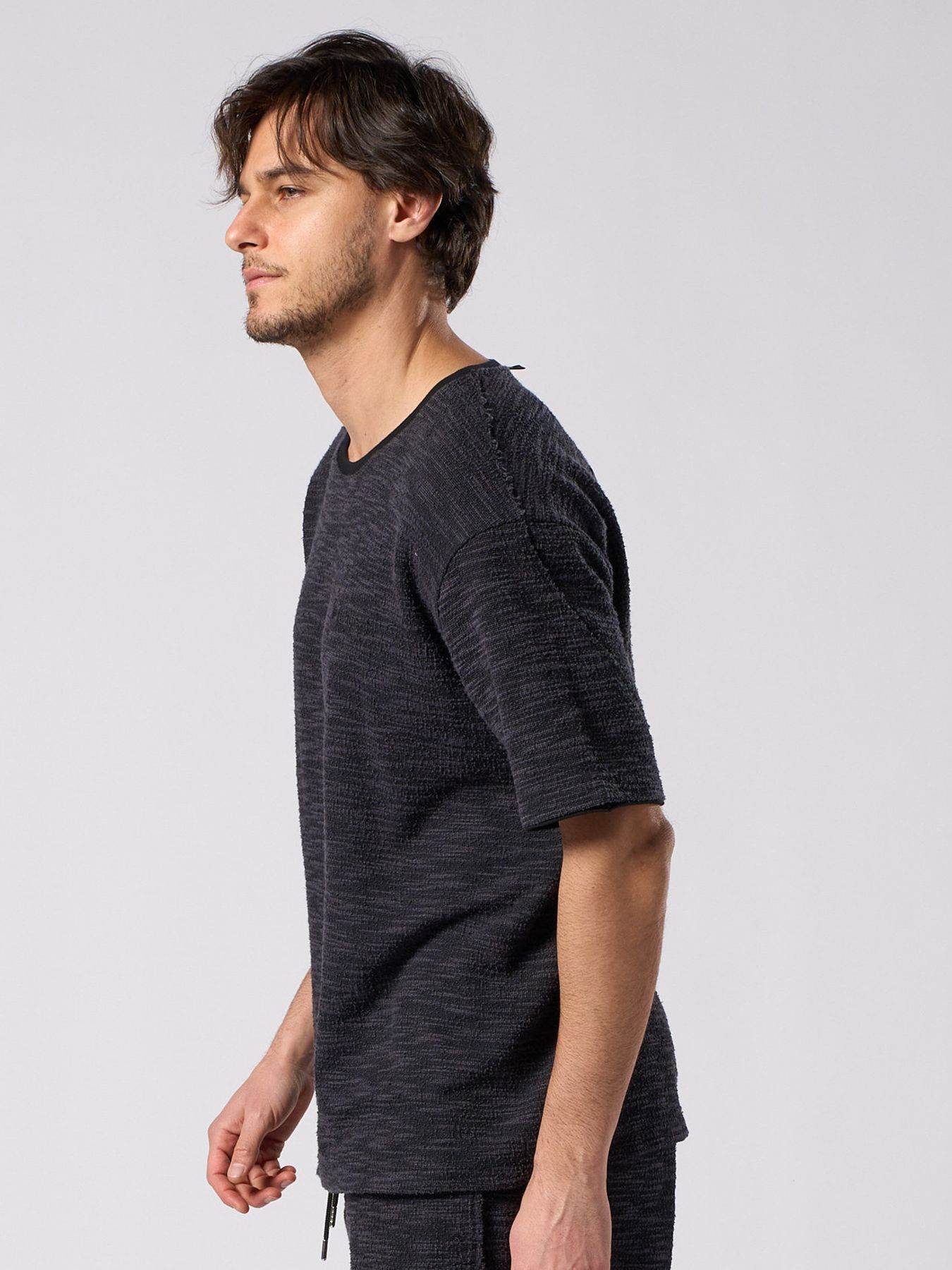 【予約品 1月25日(日) 締切】muta × wjk collection：knit jacquard relax S/S / ニットジャガード リラックスショートスリーブ / ブラック