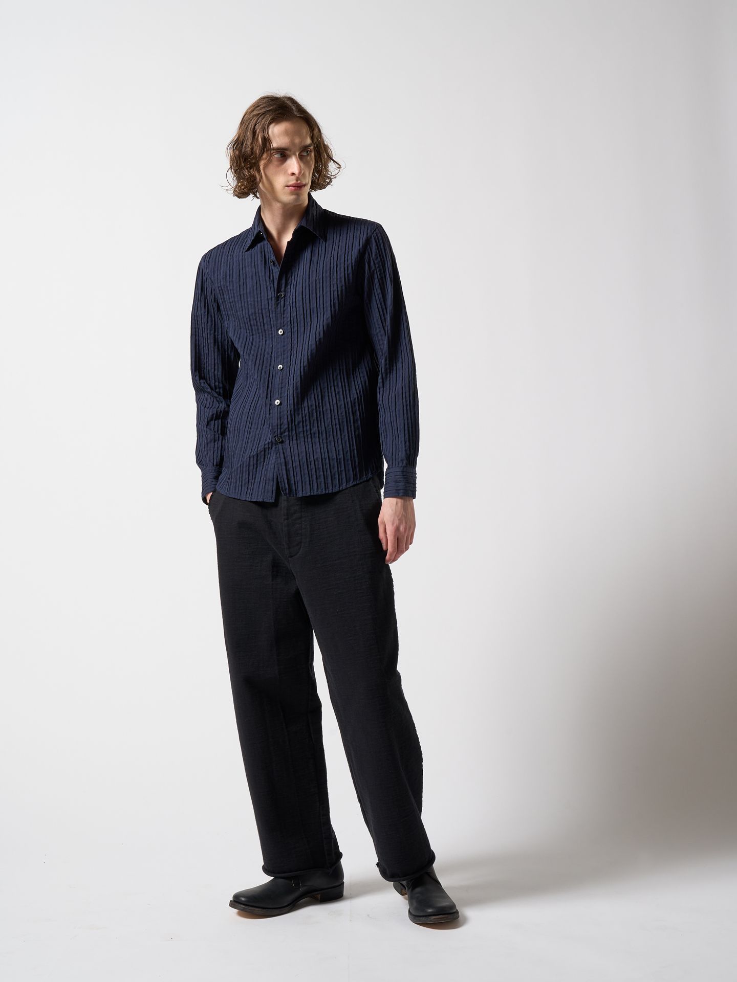 【予約品】 stripe shirt / ストライプシャツ / ネイビー