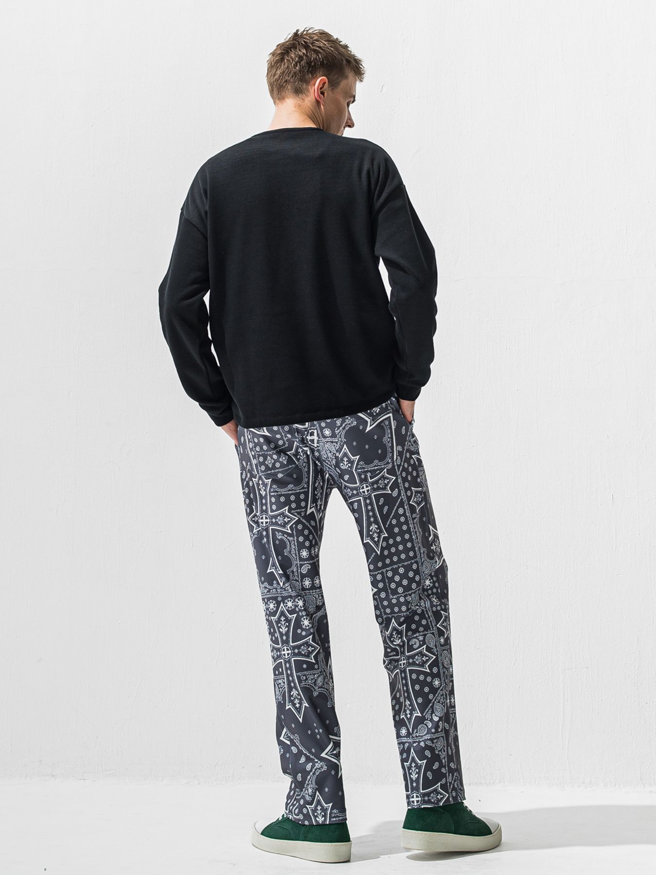 【予約品 9月6日(日) 締切】OVER HENRY VELOURS FLEECE THERMAL / 裏起毛 ハニカムサーマル オーバーサイズヘンリーネック / ブラック