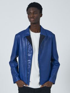 【ラムレザー×デニム】セミダブル ライダース ジャケット ブルー×インディコ 【5351 POUR LES HOMMES】