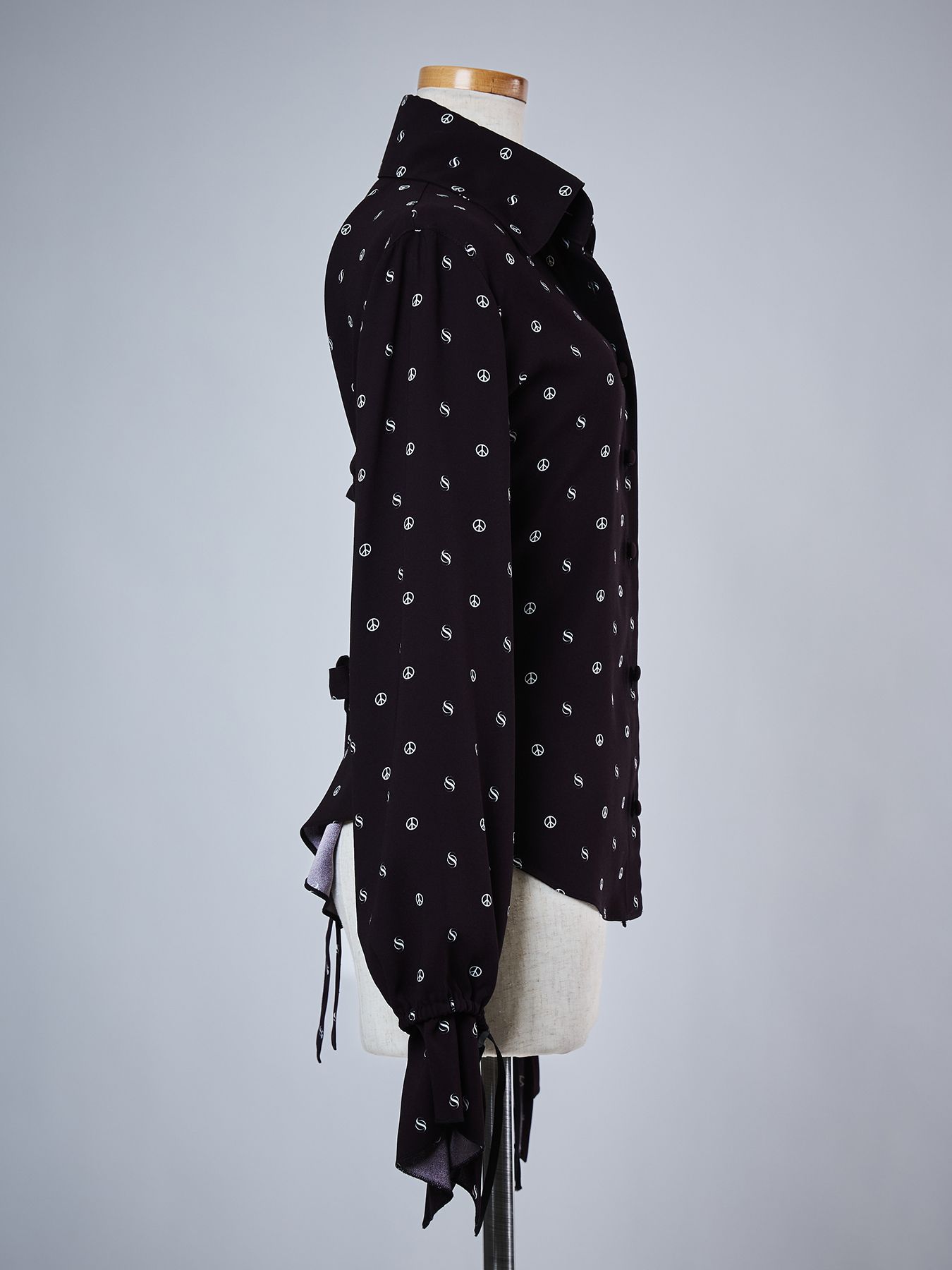 【予約品 4月26日(日) 締切】Peace Dot Lace Up Frill Shirt / ピースドット レースアップ フリルシャツ / ブラック