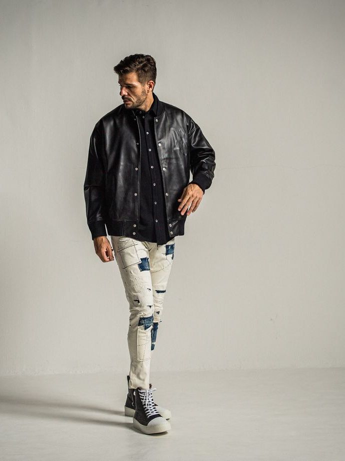 《予約9月1日18時締め》 leather Varsity jacket  / エコレザースタジャン / ブラック