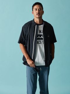 【予約品 10月9日(木) 締切】muta Dot Air(R) Zip Up S-S Shirt / ZIP半袖シャツ / ネイビーストライプ【Acanthus × muta MARINE】